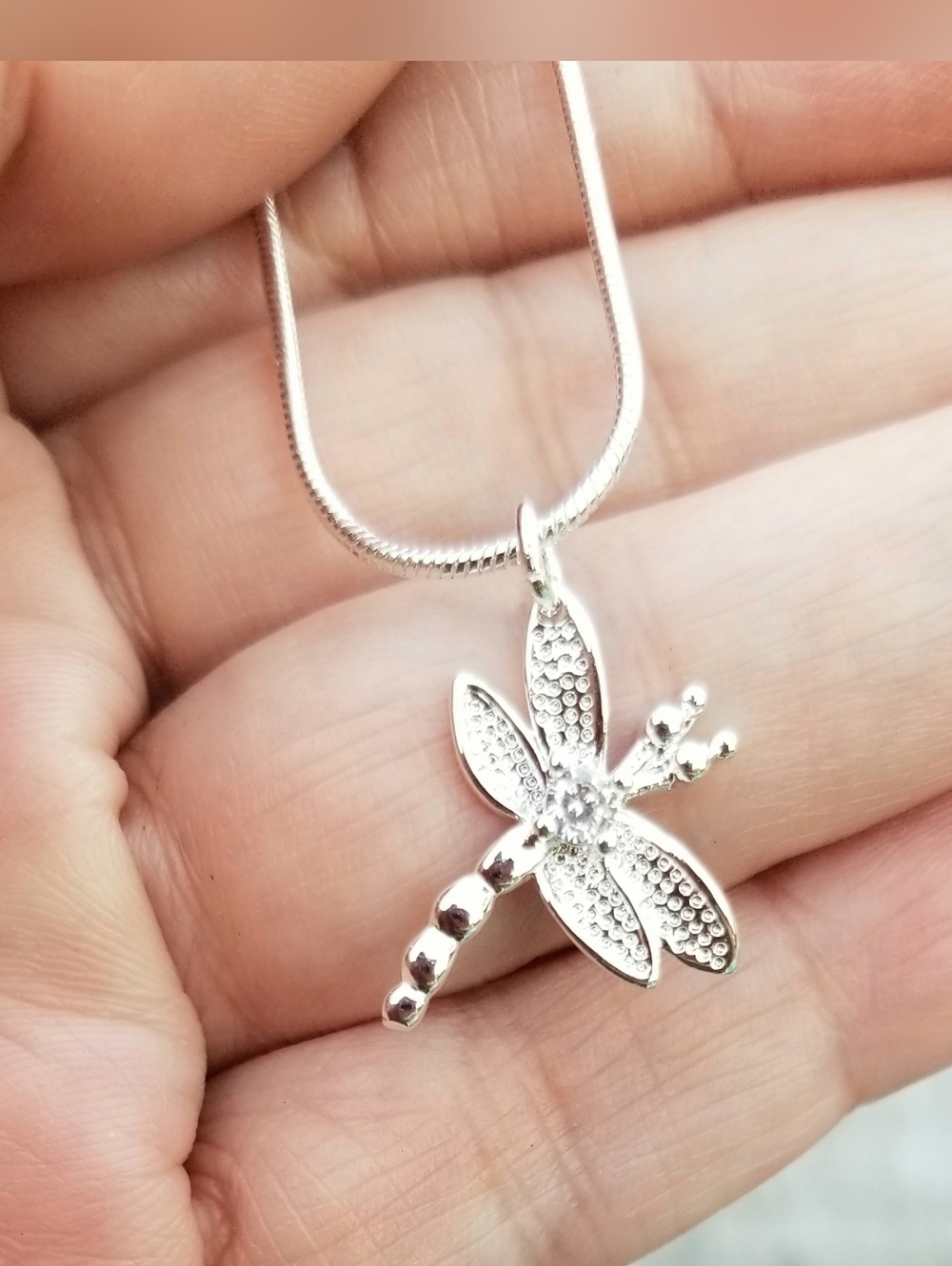 Sterling Silver Dragonfly Pendant Necklace, Handmade Dragonfly Jewelry
